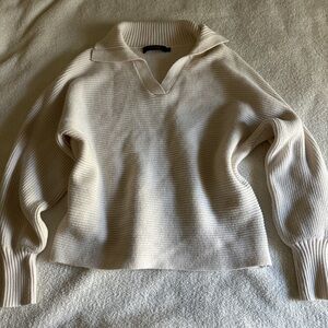 Cream Ribbed Women's Sweater